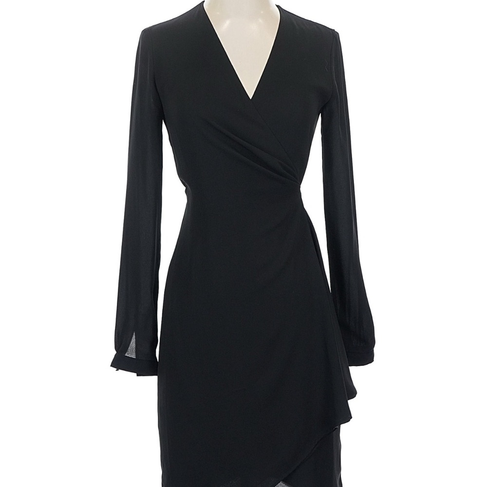 Aritzia Babaton Wallace Dress Black Long Sleeve Wrap V-Neck Size XS Career